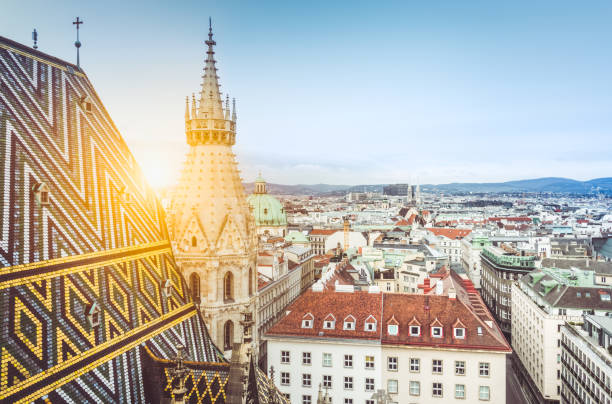 istock Vienna skyline with St. Stephen's Cathedral roof, Austria 669681722