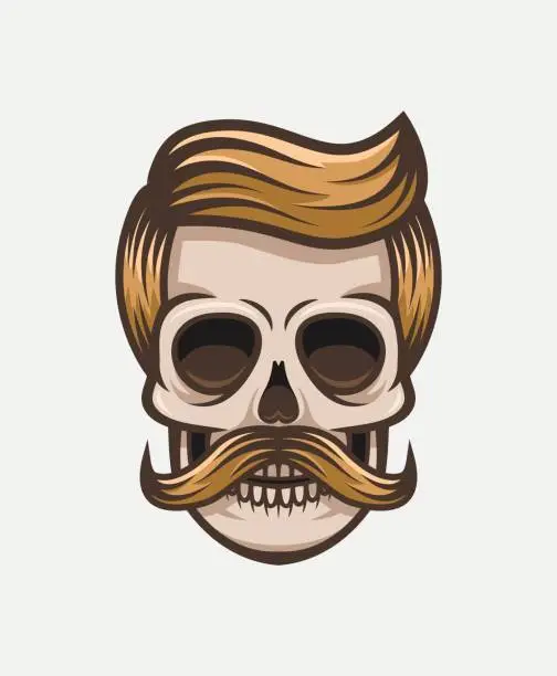 Vector illustration of Mustache skull. Hipster.