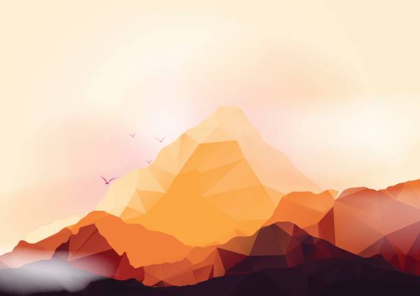 ilustrações de stock, clip art, desenhos animados e ícones de geometric mountain and sunset background - vector illustration - silhouette snow digitally generated image illustration and painting