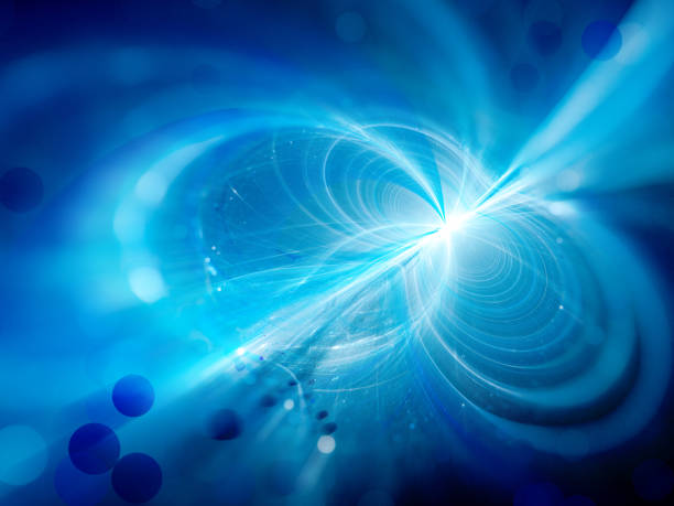 ilustrações de stock, clip art, desenhos animados e ícones de blue glowing plasma lines with partocles abstract background - electromagnetic