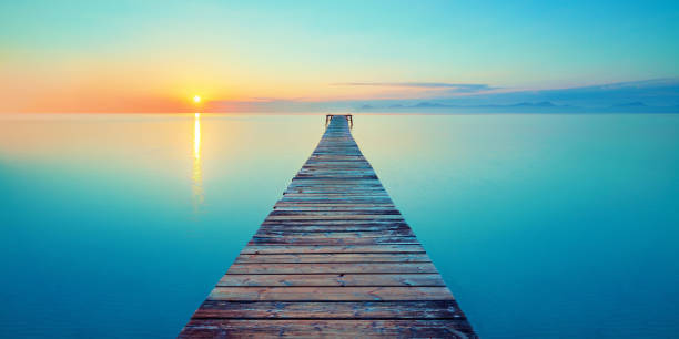 footbridge sea beach footbridge sea beach bay of alcudia stock pictures, royalty-free photos & images