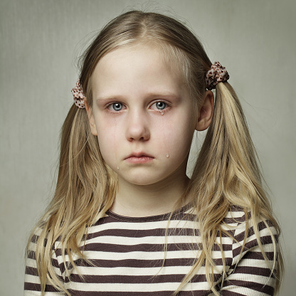 Child with tears - young girl crying, fine art portrait