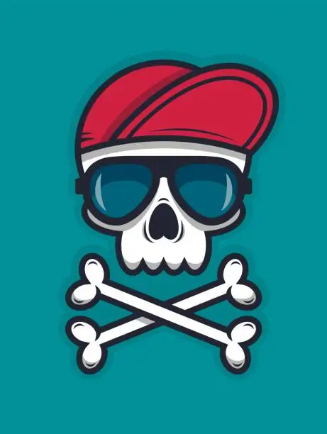 Vector illustration of Cool skull in sunglasses and a cap
