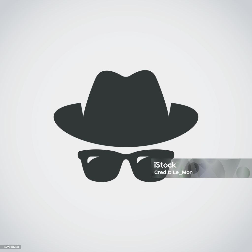 Icono del agente. Gafas de sol espía. Sombrero y gafas - arte vectorial de Ícono libre de derechos