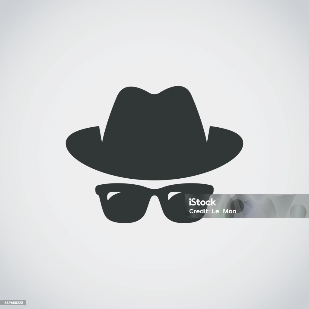Agent icon. Spy sunglasses. Hat and glasses Icon Symbol stock vector