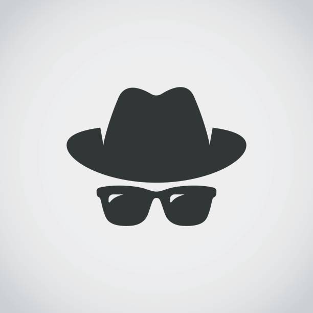 Agent icon. Spy sunglasses. Hat and glasses Agent icon. Spy sunglasses. Hat and glasses spy stock illustrations