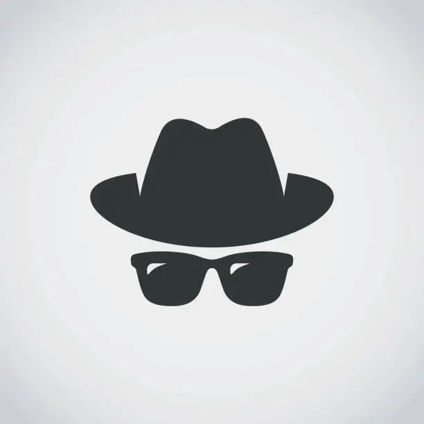 Vector illustration of Agent icon. Spy sunglasses. Hat and glasses