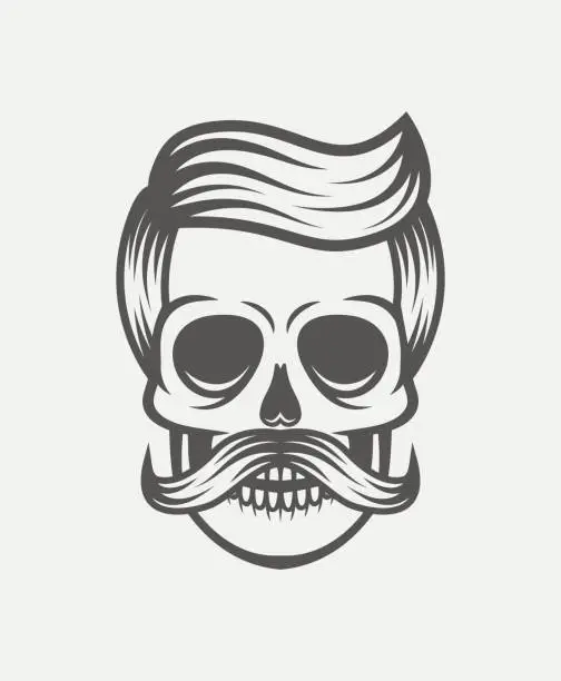 Vector illustration of Mustache skull with hair