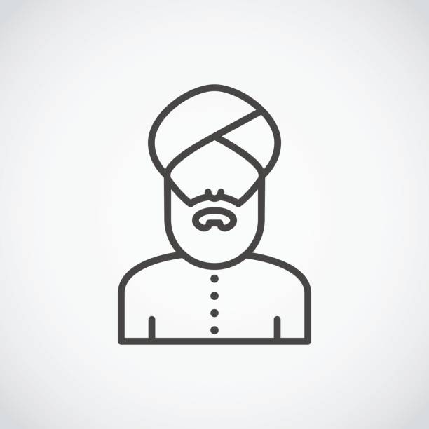 bärtiger mann mit turban. sikh mann-symbol - indian culture guru sadhu hinduism stock-grafiken, -clipart, -cartoons und -symbole