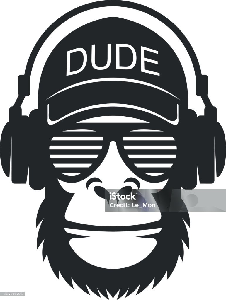 Cool dude monkey with glasses and headphones Ape stock vector