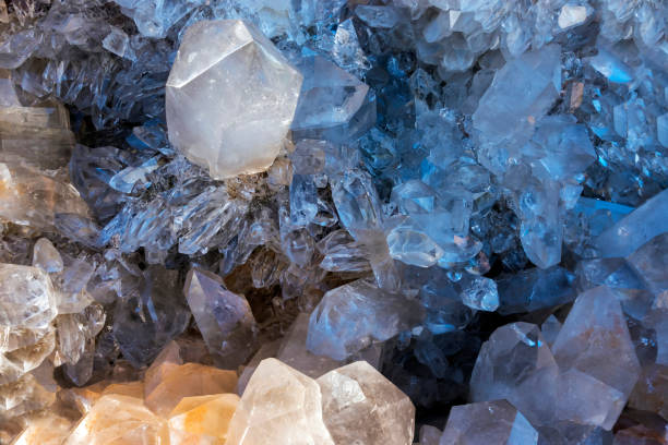 Amethyst crystals and other crystals stock photo