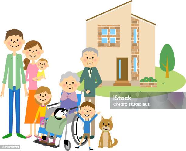My Home And Family Stock Illustration - Download Image Now - Family, House, People