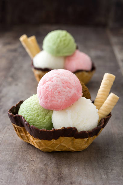 istock Ice cream scoops in a waffle basket 669692242