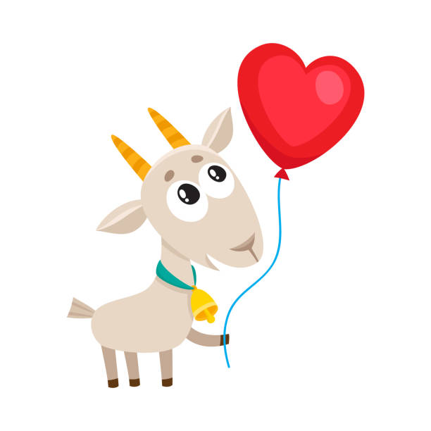 ilustraciones, imágenes clip art, dibujos animados e iconos de stock de linda y graciosa cabra con corazón rojo en forma de globo - balloon isolated celebration large
