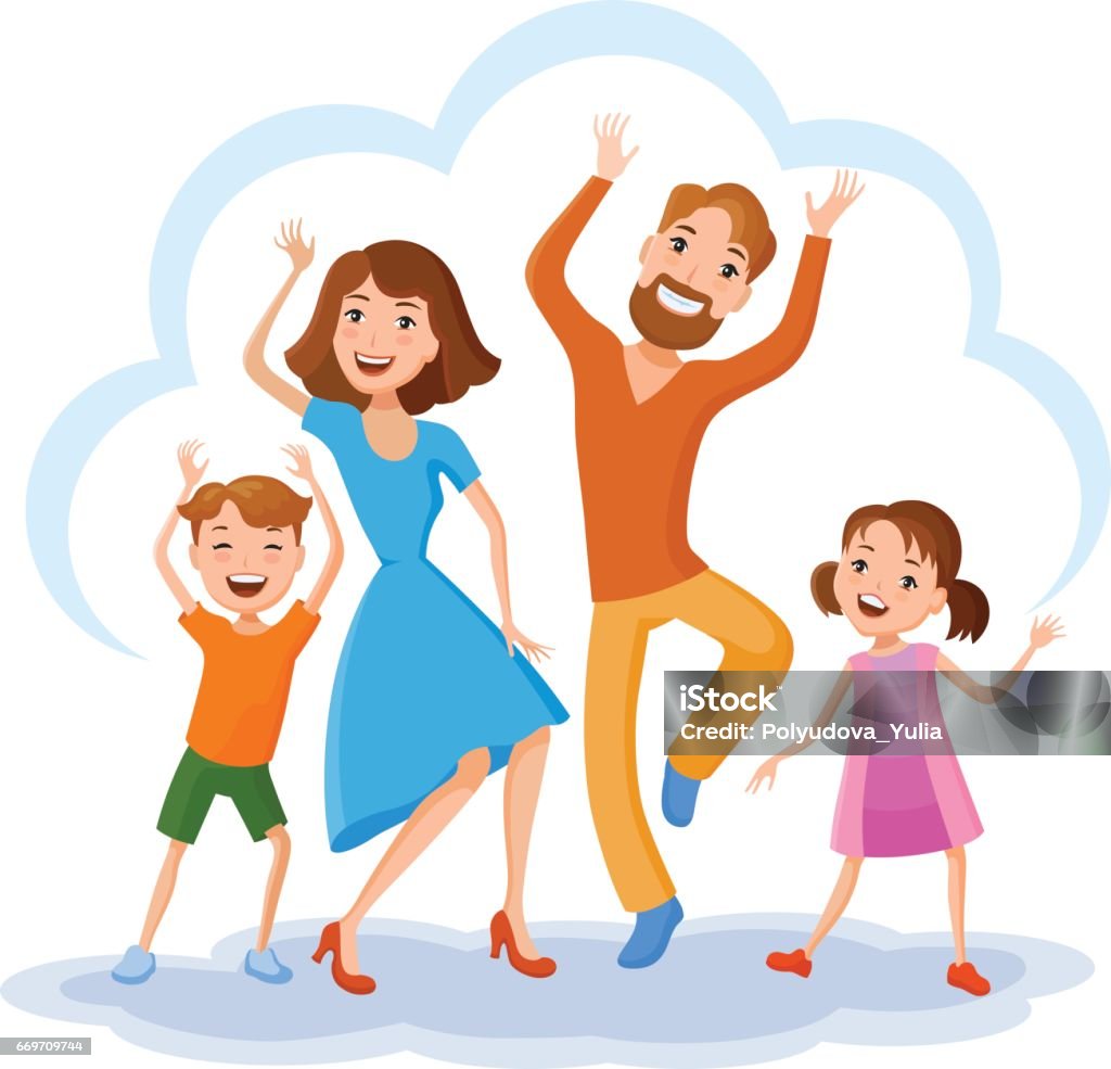 Cute Cartoon Family Stock Illustration - Download Image Now - Dancing,  Family, Mother - iStock