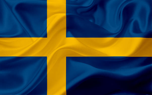 istock Waving flag of Sweden with fabric texture 669712644