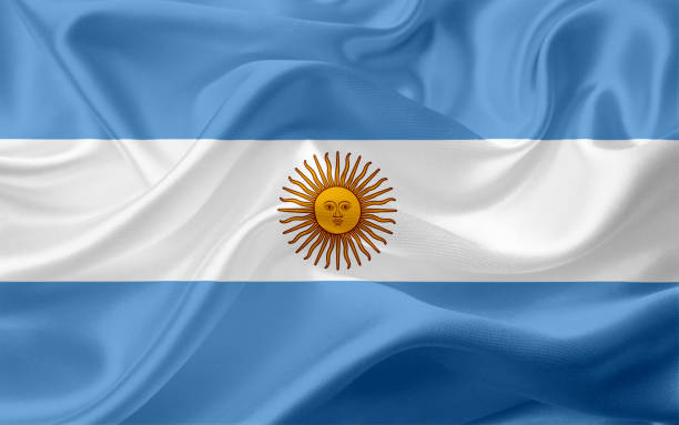 istock Waving flag of Argentina with fabric texture 669712892
