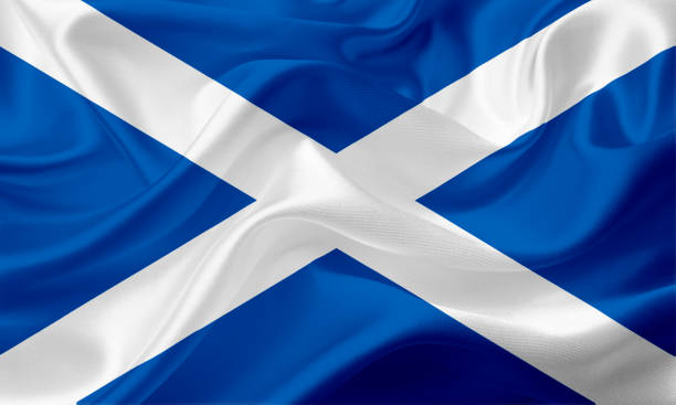 istock Waving flag of Scotland with fabric texture 669715164