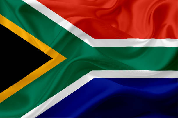 istock Waving flag of South Africa with fabric texture 669715170