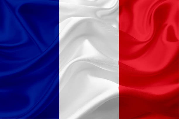 istock Waving flag of France with fabric texture 669715270