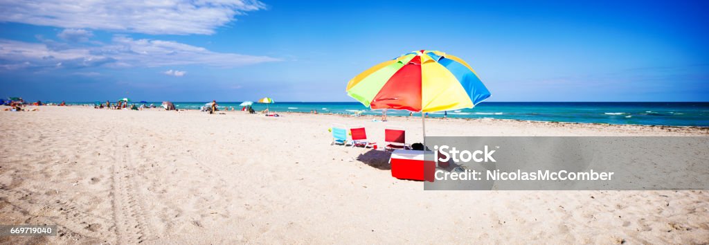 Beach Florida Panoramic Landscape With Parasol Stock Photo - Download Image Now - iStock