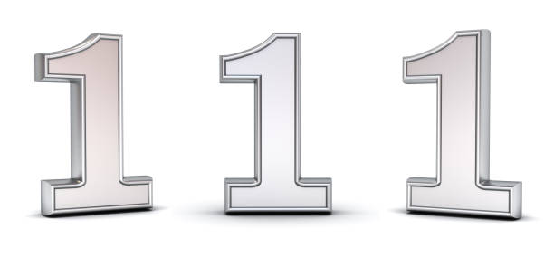 istock 3D metal number one , 1 , with three different view angles isolated on white background with shadow . 3D rendering 669719544