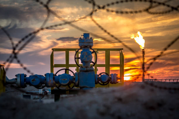 istock Gas flame torch on a oil refinery plant 669722638