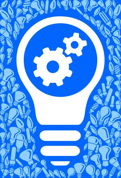 Vector illustration of Two Gears Light Bulb Blue Vector Background Pattern