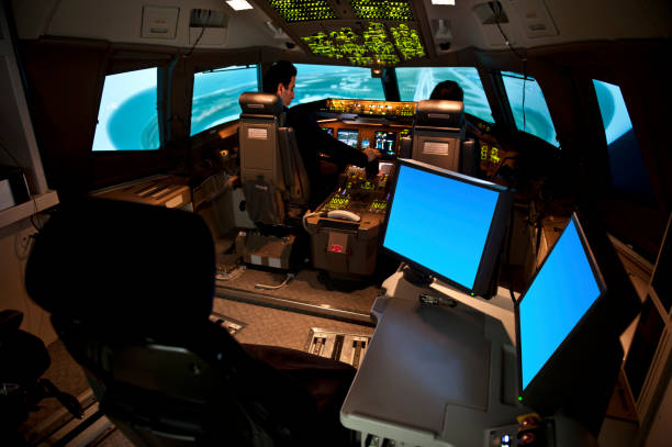 simulateur de vol - cockpit horizontal equipment instrument of measurement photos et images de collection