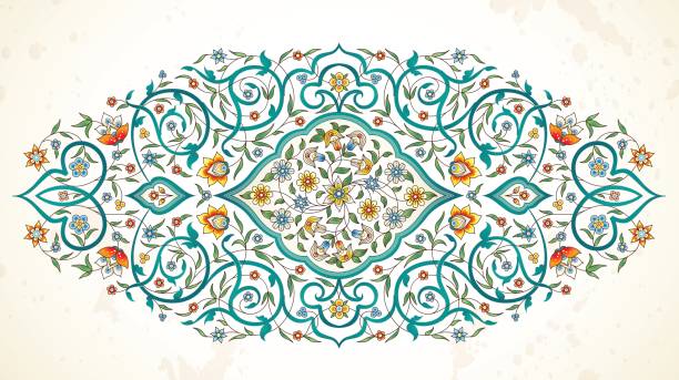 Vector element, ornament in Eastern style. Vector element, arabesque for design template. Luxury ornament in Eastern style. Turquoise floral illustration. Ornate decor for invitation, greeting card, wallpaper, background, web page. middle eastern culture stock illustrations