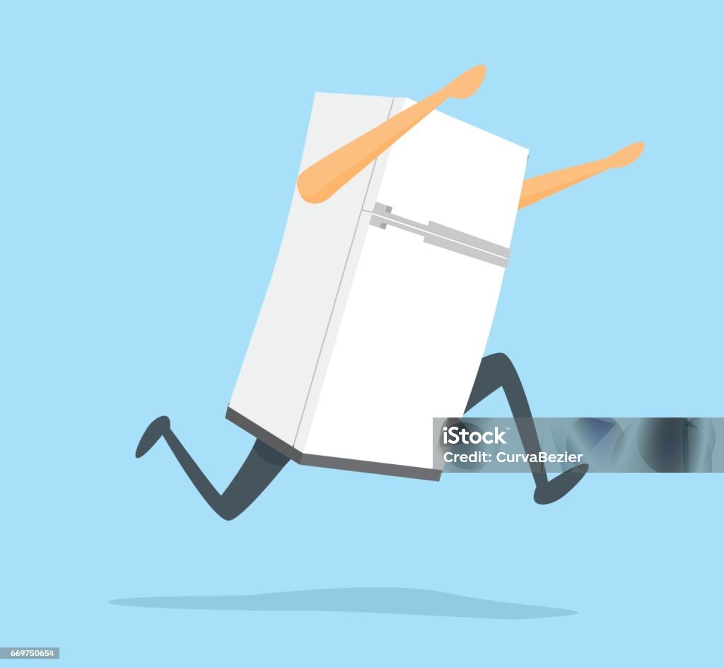 Funny Fridge Running Scared Or Escaping Stock Illustration - Download Image  Now - Refrigerator, Running, Cartoon - iStock
