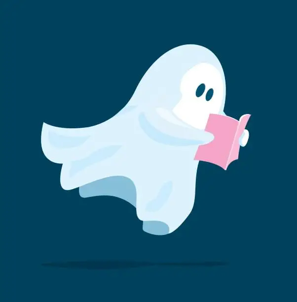 Vector illustration of Cute ghost reading a book