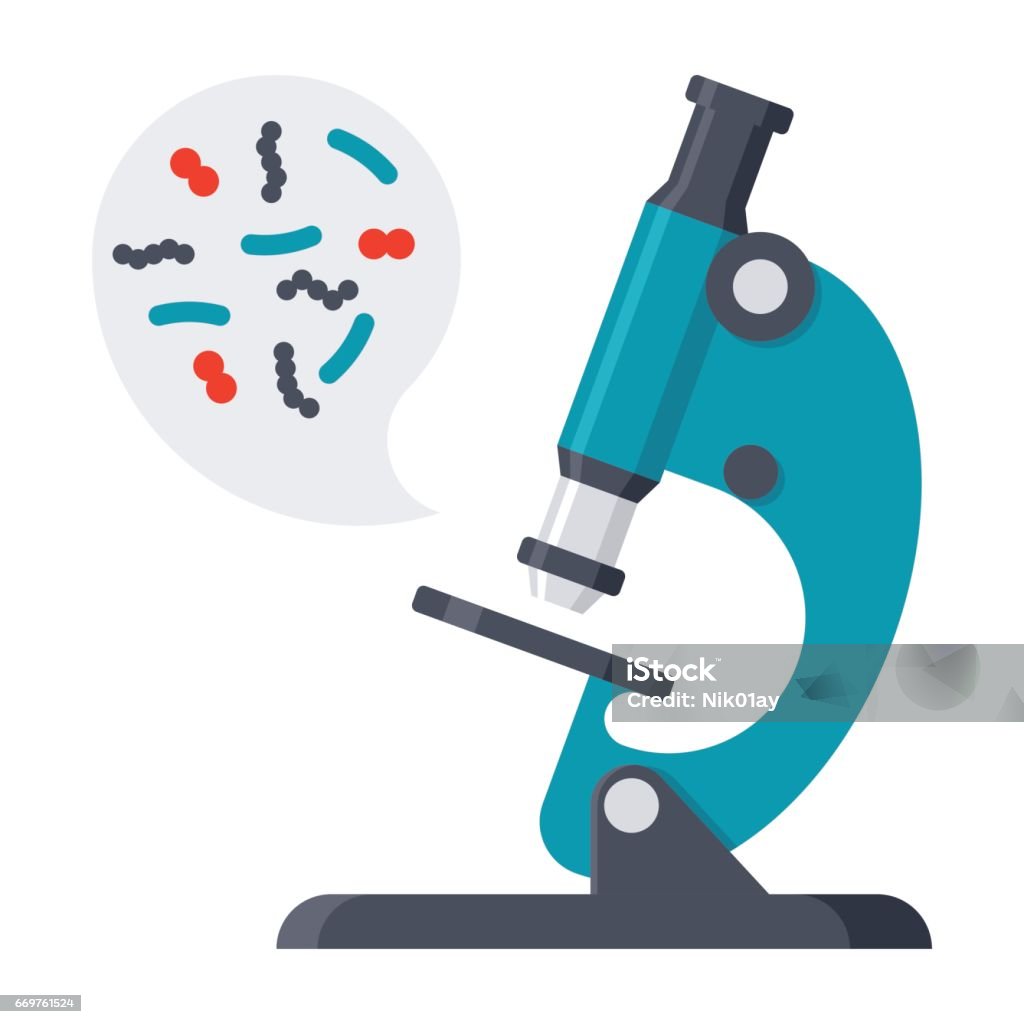 Scientific Research Vector Icon Scientific research concept with microbes in microscope, vector illustration in flat style Microscope stock vector