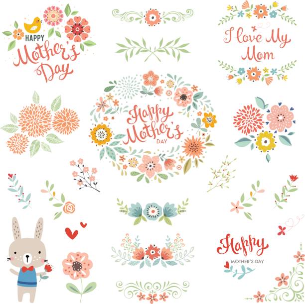 ilustrações, clipart, desenhos animados e ícones de dia das mães floral elements_05 - flower spring bouquet child