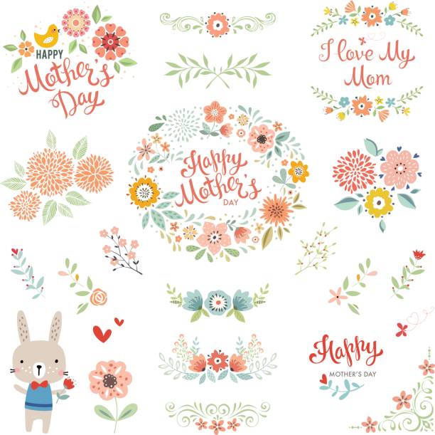 день матери цветочные elements_05 - flower spring bouquet child stock illustrations