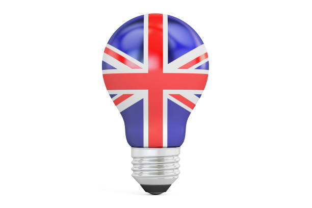 Light bulb with UK flag, 3D rendering isolated on  white background vector art illustration
