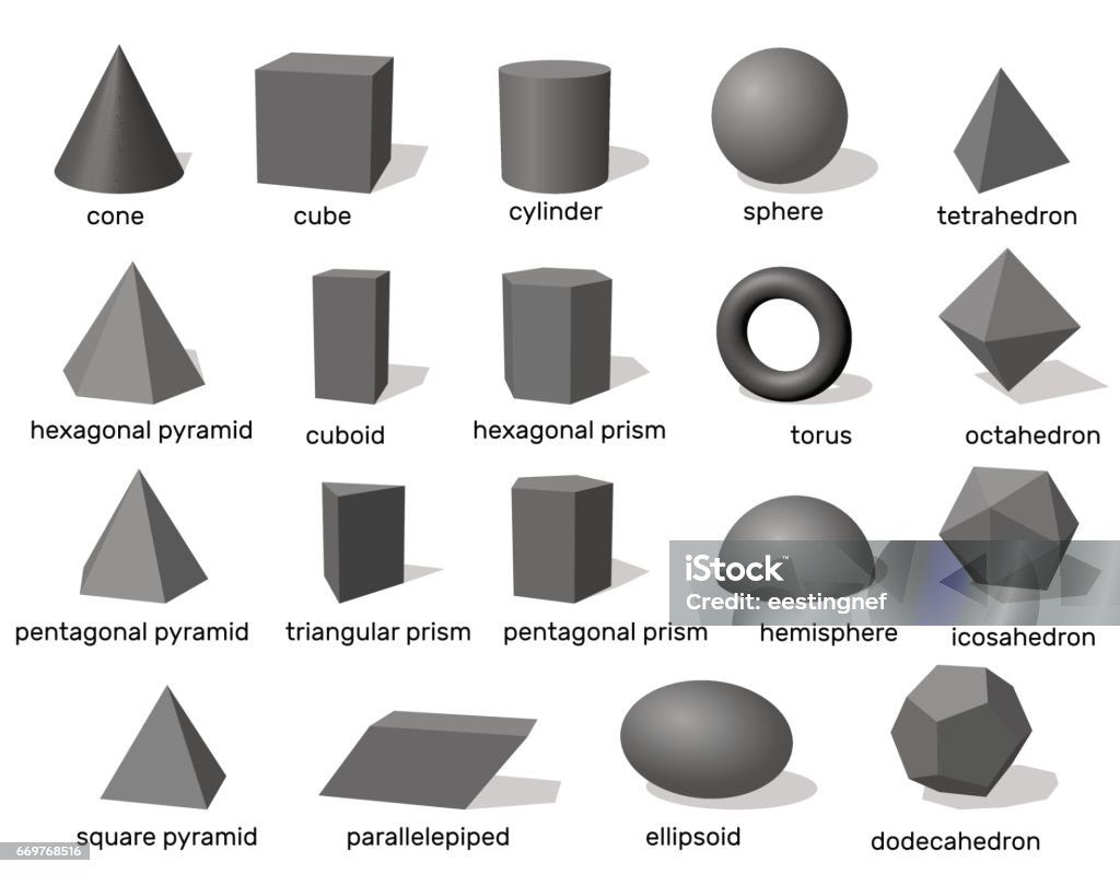 Formes géométriques 3d. Isolé sur fond blanc. Illustration vectorielle. - clipart vectoriel de Pentagone - Forme libre de droits