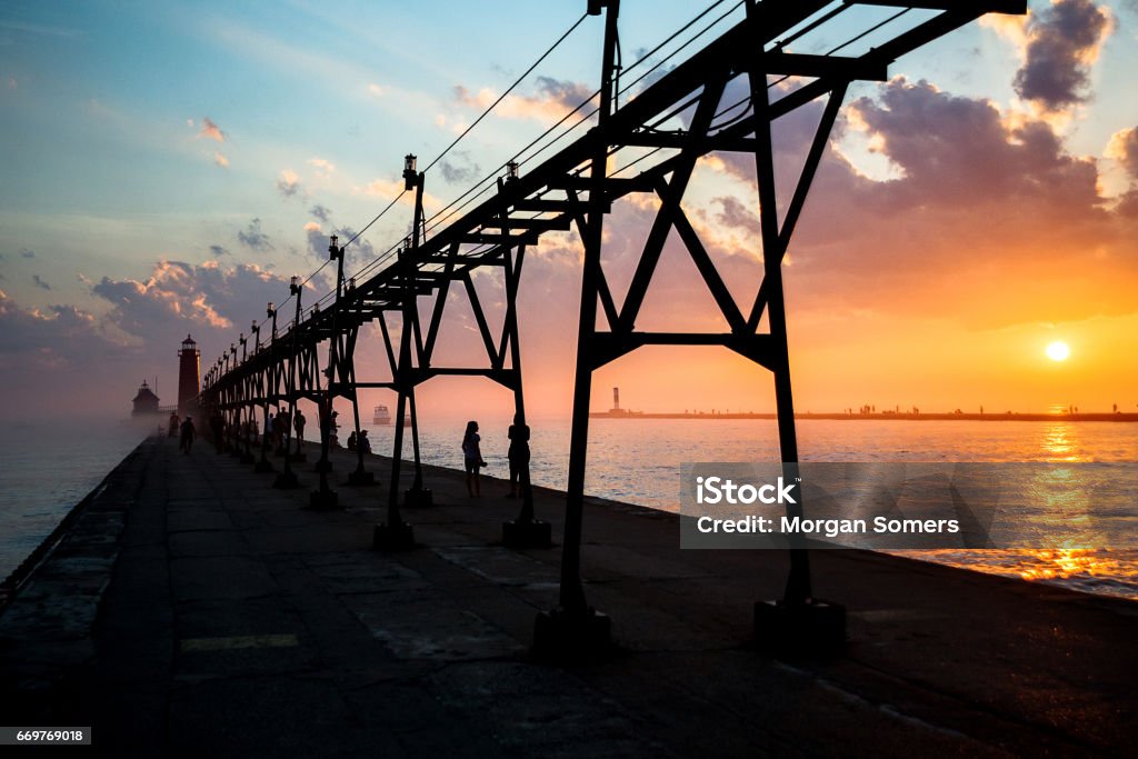 Lake Michigan Sunset Grand Haven, Mi Grand Haven Stock Photo