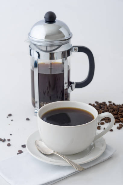 istock Fresh brewed coffee from a french press 669771732