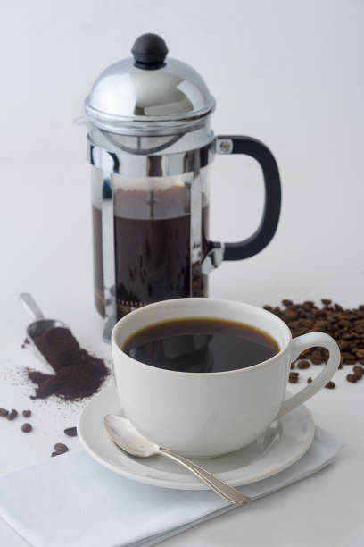 istock Fresh brewed coffee from a french press 669771752