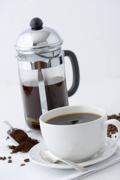 istock Fresh brewed coffee from a french press 669771774