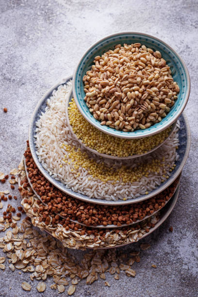 istock Different type of groats: rice, semolina, wheat, oatmeal, oat, buckwheat 669772452