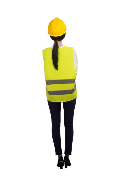 istock Back view of asian woman with worker uniform 669794062