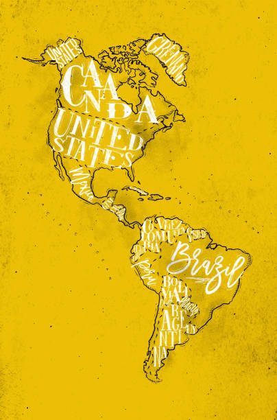 지도 aamerica 빈티지 옐로우 - mexico argentina stock illustrations