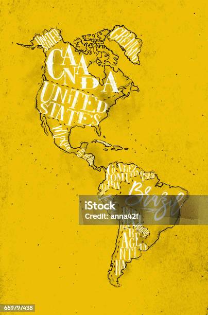 Map Aamerica Vintage Yellow Stock Illustration - Download Image Now - Map, Old, Argentina