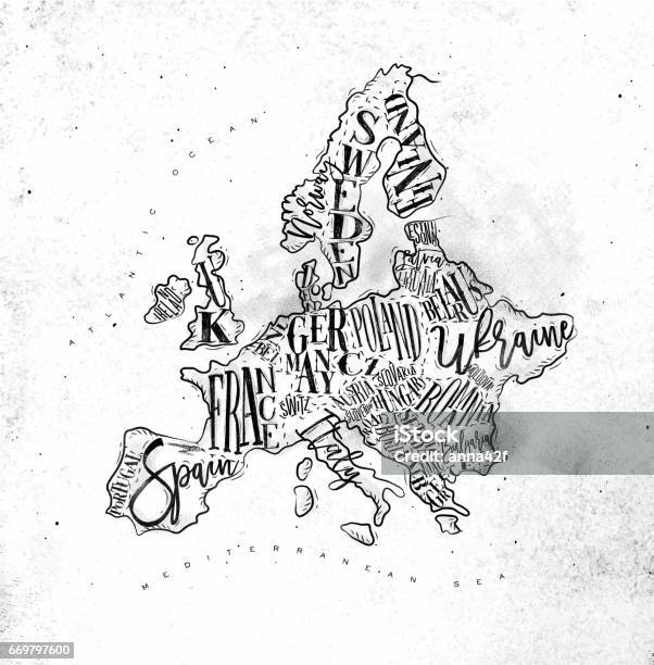 Karte Europajahrgang Stock Vektor Art und mehr Bilder von Europa - Kontinent - Europa - Kontinent, Karte - Navigationsinstrument, Zeichnung