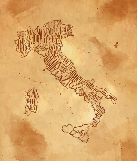 illustrazioni stock, clip art, cartoni animati e icone di tendenza di mappa italia artigianato vintage - marche