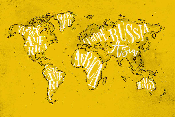 illustrations, cliparts, dessins animés et icônes de worldmap vintage jaune - map world map globe old
