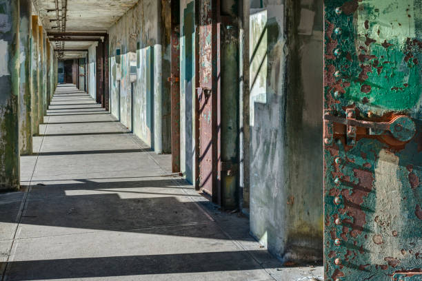 Shadowy Hallway in Abandoned Military Base