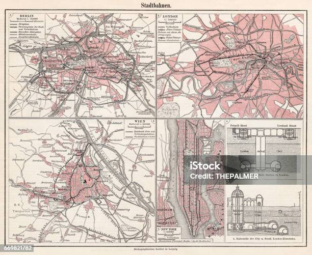 Staden Järnvägar Karta 1895-vektorgrafik och fler bilder på Karta - Karta, London - England, Gammal